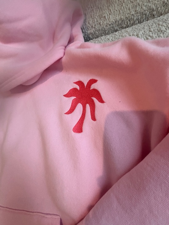 Pink Palm Puff Tops - Pink Palm Puff Hoodie with Red Palm Logo - Women's Sweatshirt
